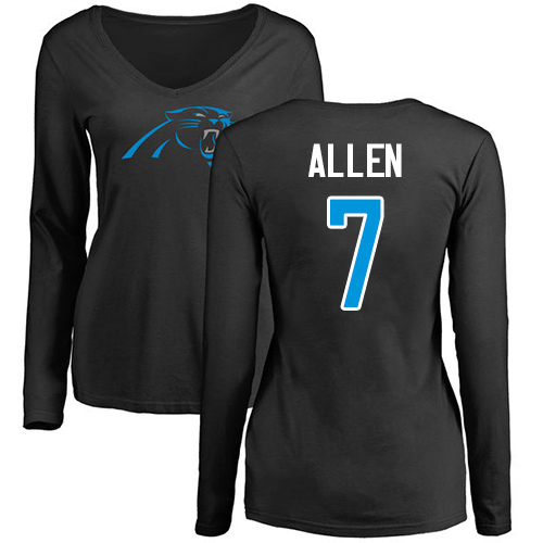 Carolina Panthers Black Women Kyle Allen Name and Number Logo Slim Fit NFL Football #7 Long Sleeve T Shirt->women nfl jersey->Women Jersey